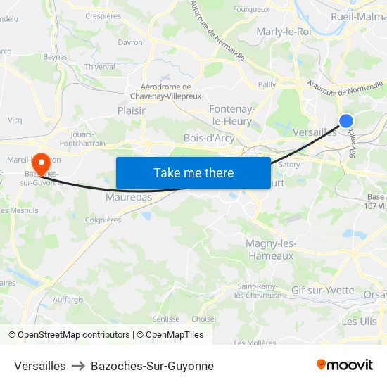 Versailles to Bazoches-Sur-Guyonne map