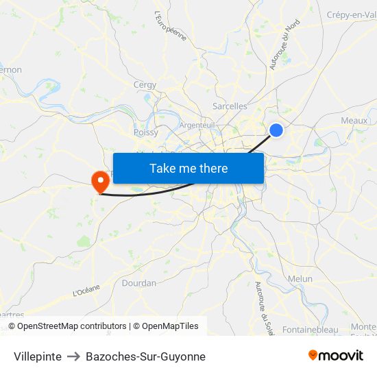 Villepinte to Bazoches-Sur-Guyonne map