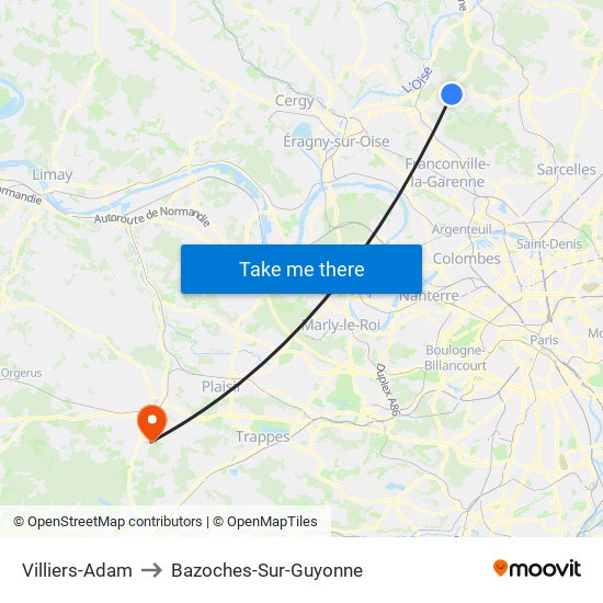 Villiers-Adam to Bazoches-Sur-Guyonne map