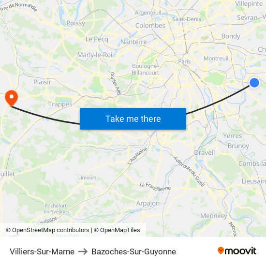 Villiers-Sur-Marne to Bazoches-Sur-Guyonne map