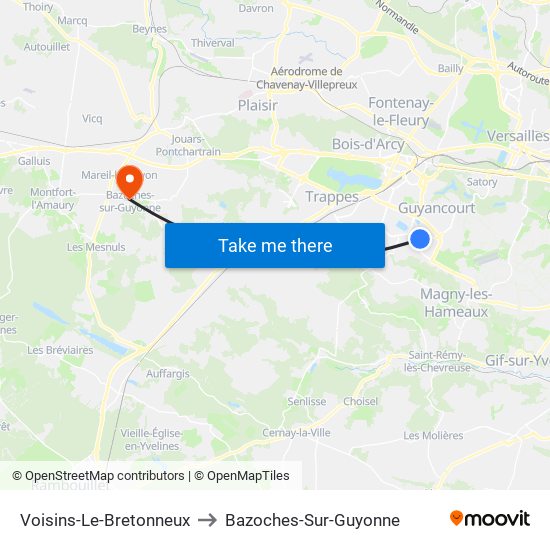 Voisins-Le-Bretonneux to Bazoches-Sur-Guyonne map