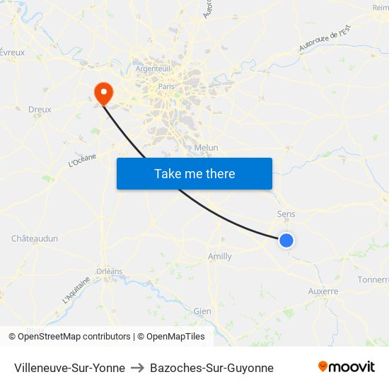 Villeneuve-Sur-Yonne to Bazoches-Sur-Guyonne map