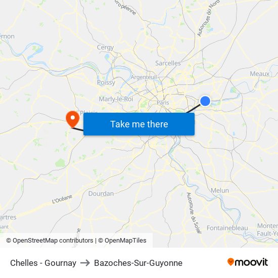 Chelles - Gournay to Bazoches-Sur-Guyonne map