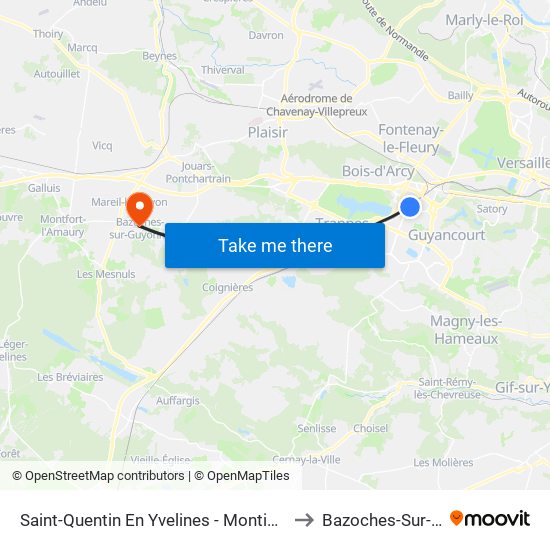 Saint-Quentin En Yvelines - Montigny-Le-Bretonneux to Bazoches-Sur-Guyonne map