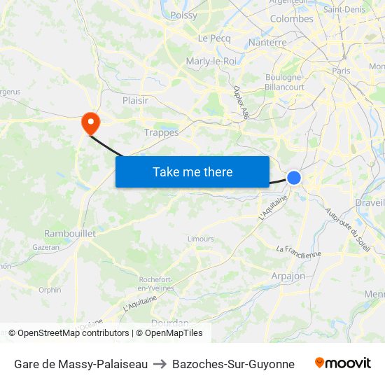 Gare de Massy-Palaiseau to Bazoches-Sur-Guyonne map