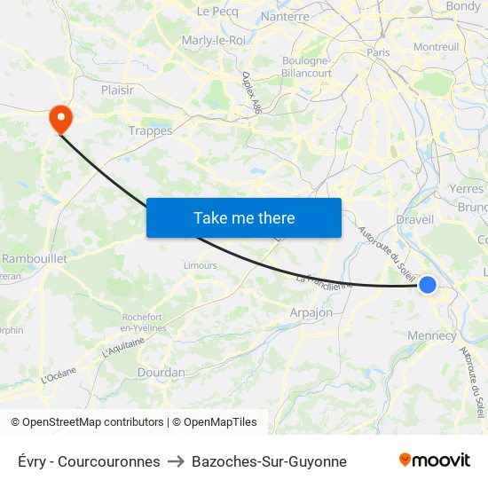 Évry - Courcouronnes to Bazoches-Sur-Guyonne map