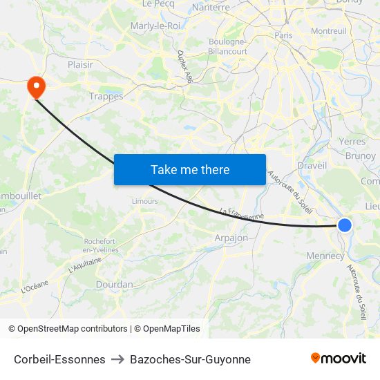 Corbeil-Essonnes to Bazoches-Sur-Guyonne map