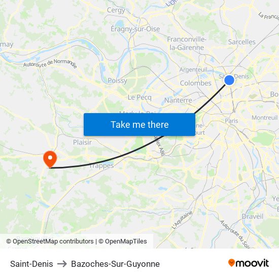 Saint-Denis to Bazoches-Sur-Guyonne map