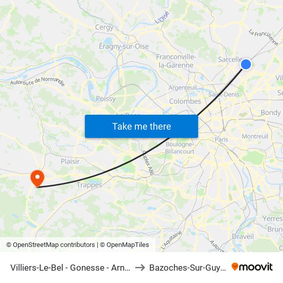 Villiers-Le-Bel - Gonesse - Arnouville to Bazoches-Sur-Guyonne map