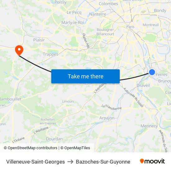 Villeneuve-Saint-Georges to Bazoches-Sur-Guyonne map