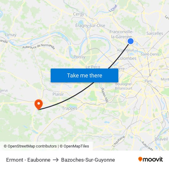 Ermont - Eaubonne to Bazoches-Sur-Guyonne map