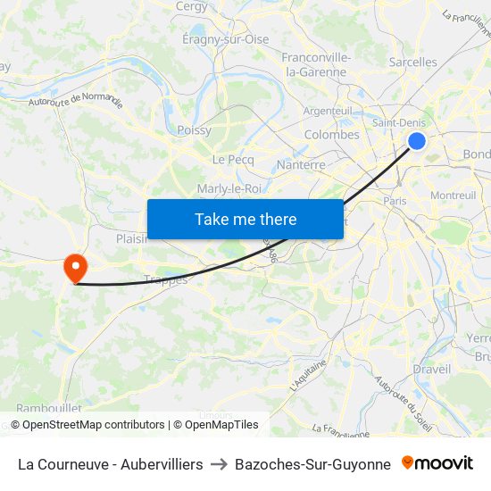 La Courneuve - Aubervilliers to Bazoches-Sur-Guyonne map
