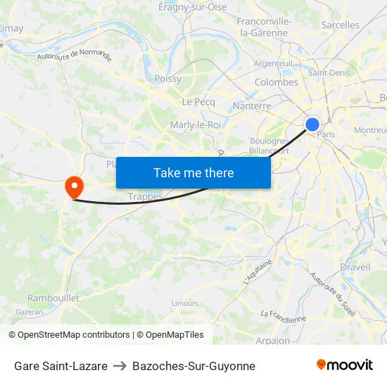 Gare Saint-Lazare to Bazoches-Sur-Guyonne map