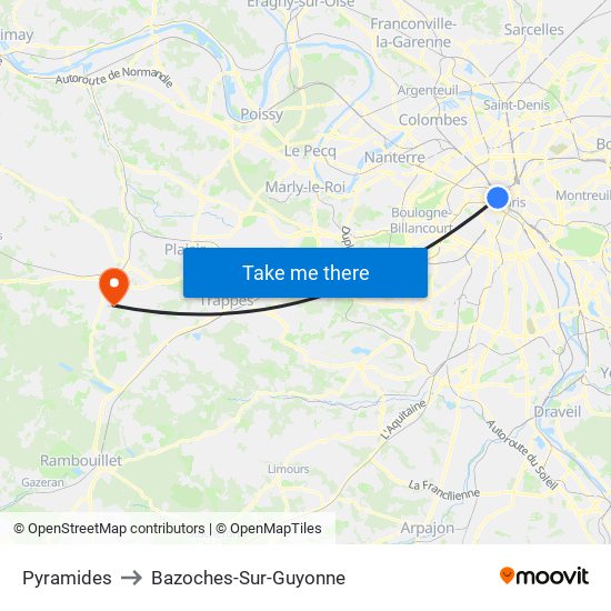 Pyramides to Bazoches-Sur-Guyonne map