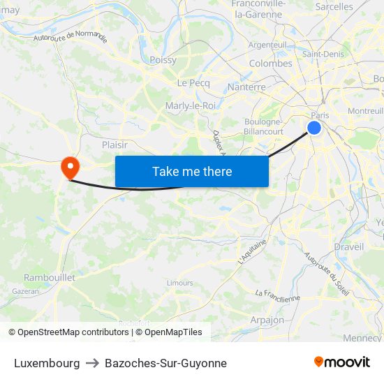 Luxembourg to Bazoches-Sur-Guyonne map