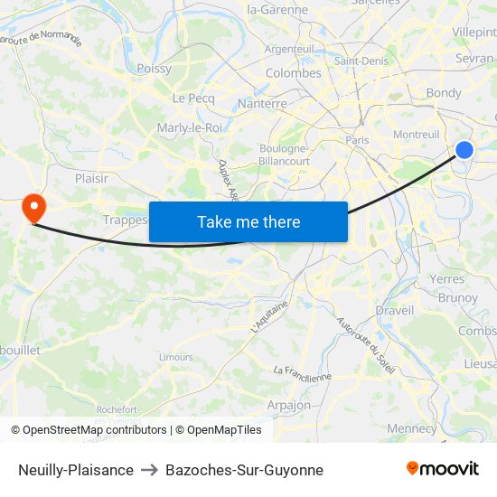 Neuilly-Plaisance to Bazoches-Sur-Guyonne map