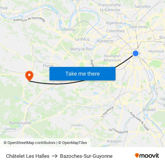 Châtelet Les Halles to Bazoches-Sur-Guyonne map