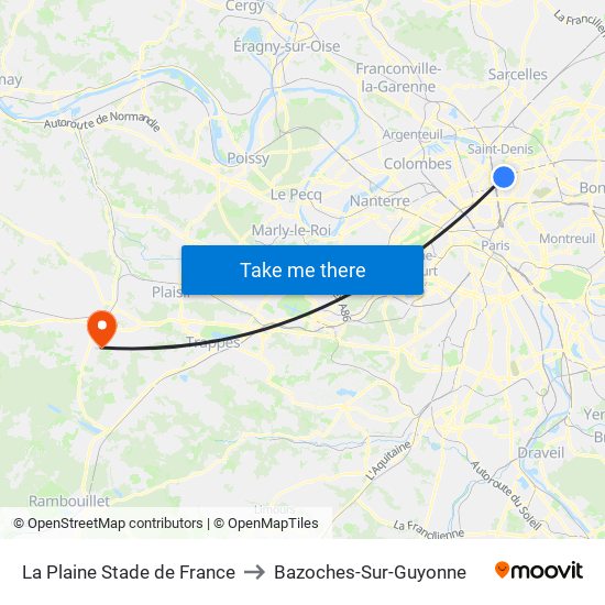 La Plaine Stade de France to Bazoches-Sur-Guyonne map