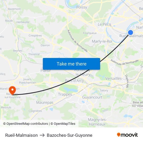 Rueil-Malmaison to Bazoches-Sur-Guyonne map