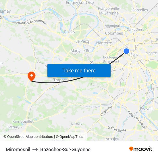 Miromesnil to Bazoches-Sur-Guyonne map