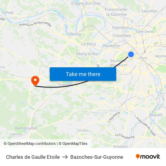 Charles de Gaulle Etoile to Bazoches-Sur-Guyonne map
