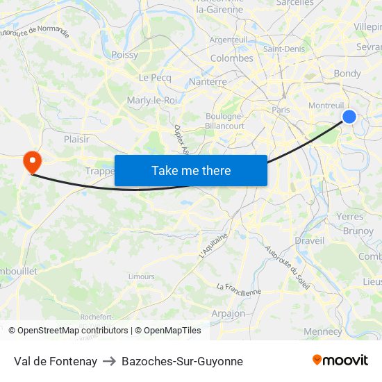 Val de Fontenay to Bazoches-Sur-Guyonne map