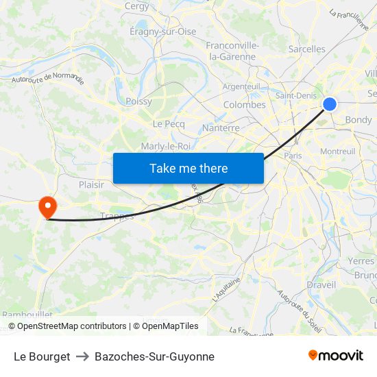 Le Bourget to Bazoches-Sur-Guyonne map