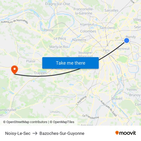 Noisy-Le-Sec to Bazoches-Sur-Guyonne map