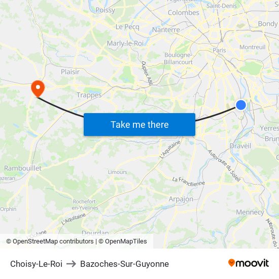 Choisy-Le-Roi to Bazoches-Sur-Guyonne map