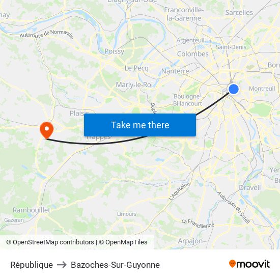République to Bazoches-Sur-Guyonne map