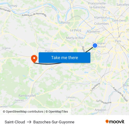 Saint-Cloud to Bazoches-Sur-Guyonne map