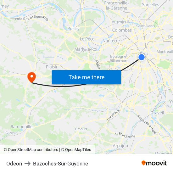 Odéon to Bazoches-Sur-Guyonne map