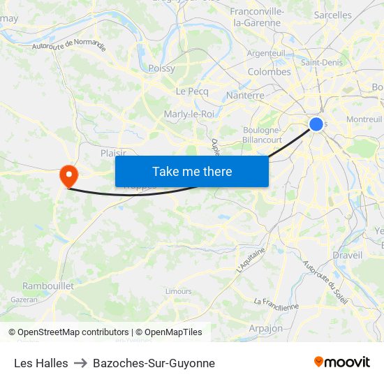 Les Halles to Bazoches-Sur-Guyonne map