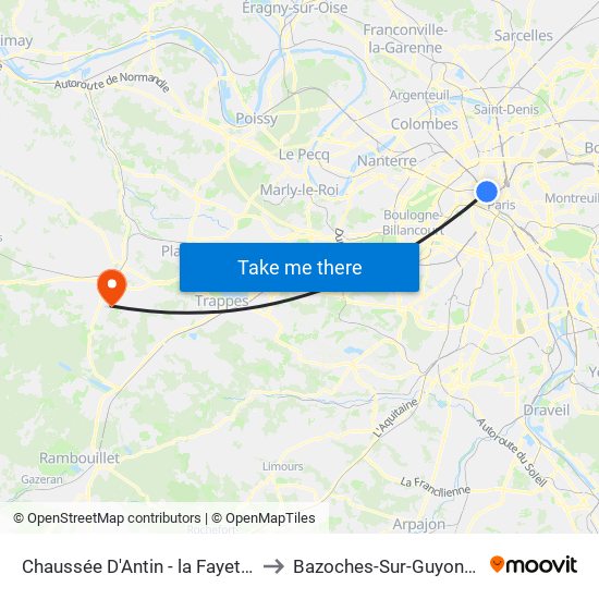 Chaussée D'Antin - la Fayette to Bazoches-Sur-Guyonne map