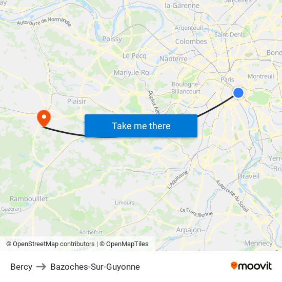 Bercy to Bazoches-Sur-Guyonne map