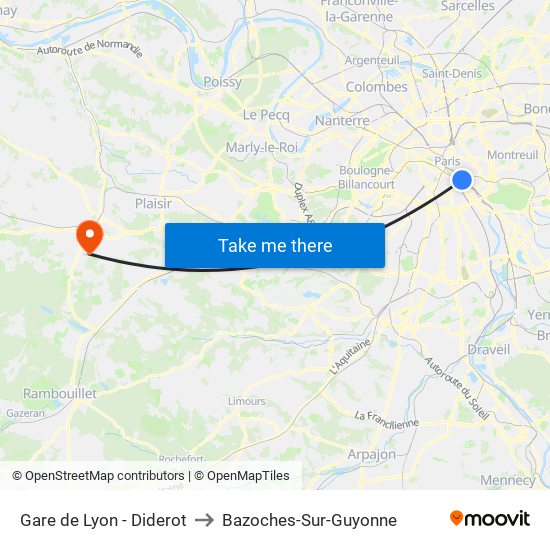 Gare de Lyon - Diderot to Bazoches-Sur-Guyonne map