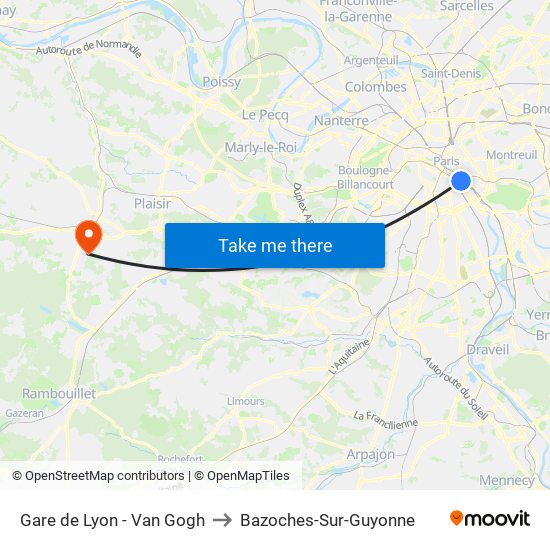 Gare de Lyon - Van Gogh to Bazoches-Sur-Guyonne map