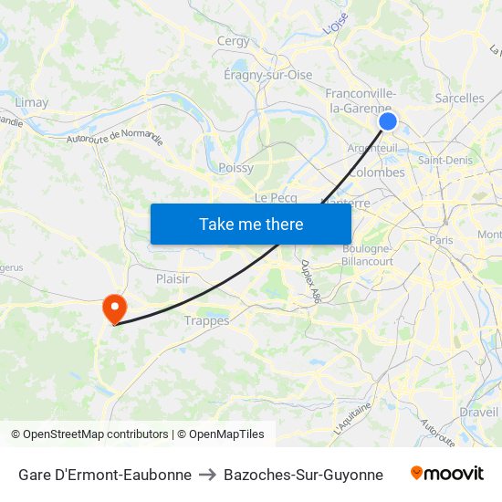 Gare D'Ermont-Eaubonne to Bazoches-Sur-Guyonne map