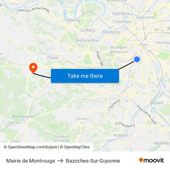 Mairie de Montrouge to Bazoches-Sur-Guyonne map