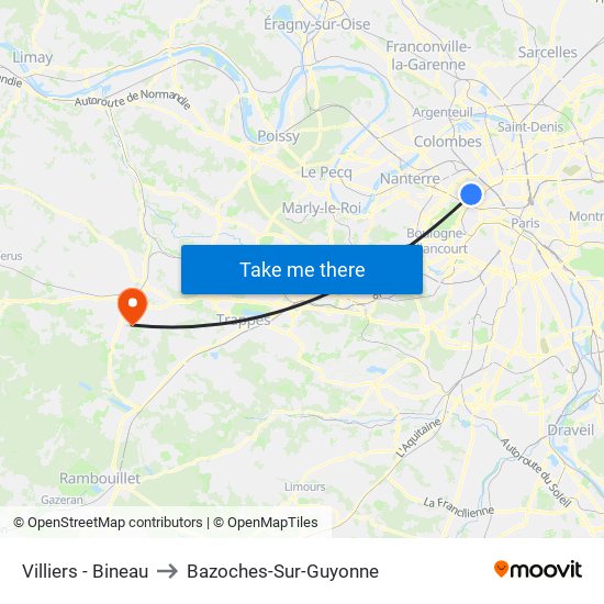 Villiers - Bineau to Bazoches-Sur-Guyonne map