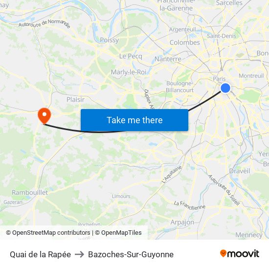 Quai de la Rapée to Bazoches-Sur-Guyonne map