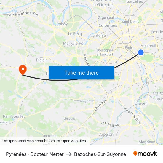 Pyrénées - Docteur Netter to Bazoches-Sur-Guyonne map