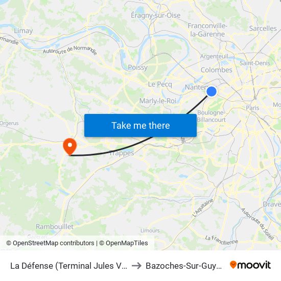 La Défense (Terminal Jules Verne) to Bazoches-Sur-Guyonne map