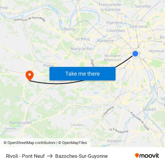 Rivoli - Pont Neuf to Bazoches-Sur-Guyonne map