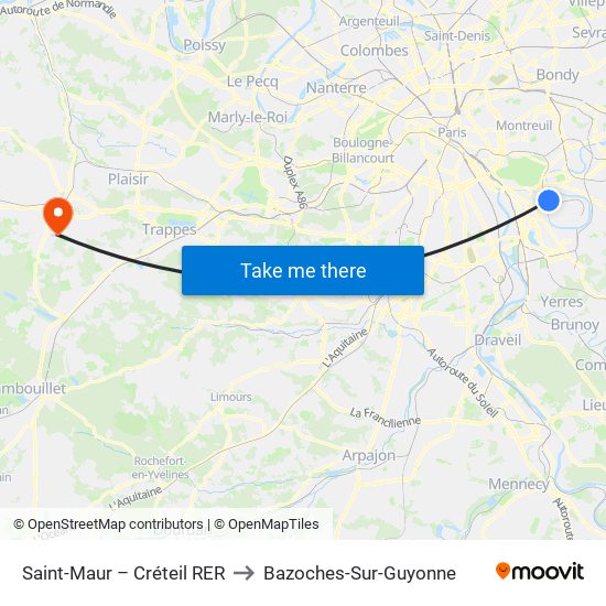Saint-Maur – Créteil RER to Bazoches-Sur-Guyonne map