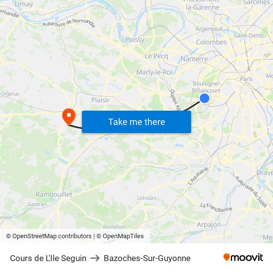 Cours de L'Ile Seguin to Bazoches-Sur-Guyonne map
