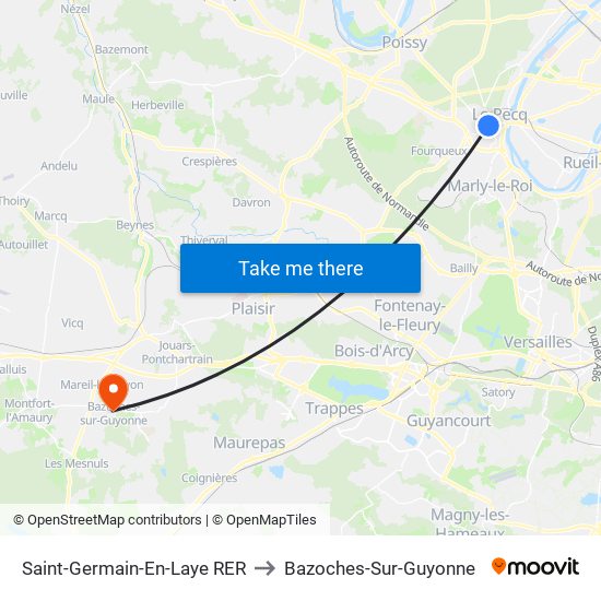 Saint-Germain-En-Laye RER to Bazoches-Sur-Guyonne map