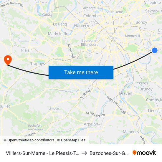 Villiers-Sur-Marne - Le Plessis-Trévise RER to Bazoches-Sur-Guyonne map
