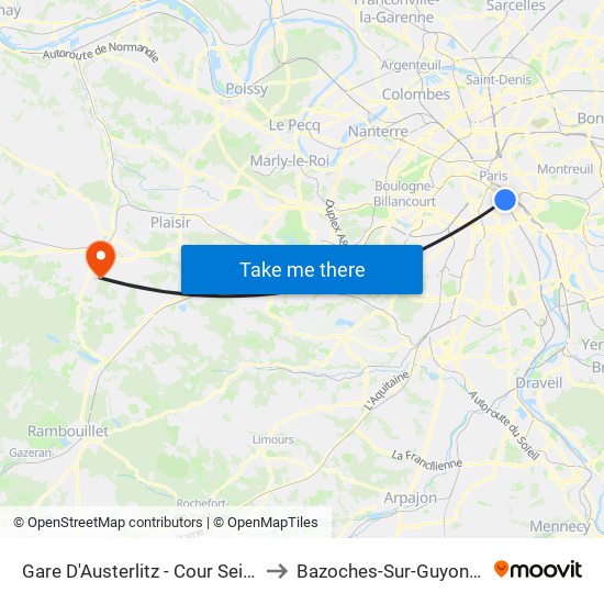 Gare D'Austerlitz - Cour Seine to Bazoches-Sur-Guyonne map
