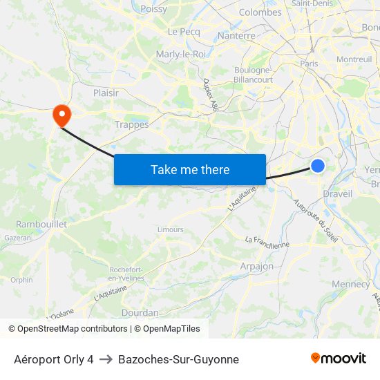 Aéroport Orly 4 to Bazoches-Sur-Guyonne map